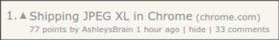Hacker News post with the Chrome JPEG XL announcement.