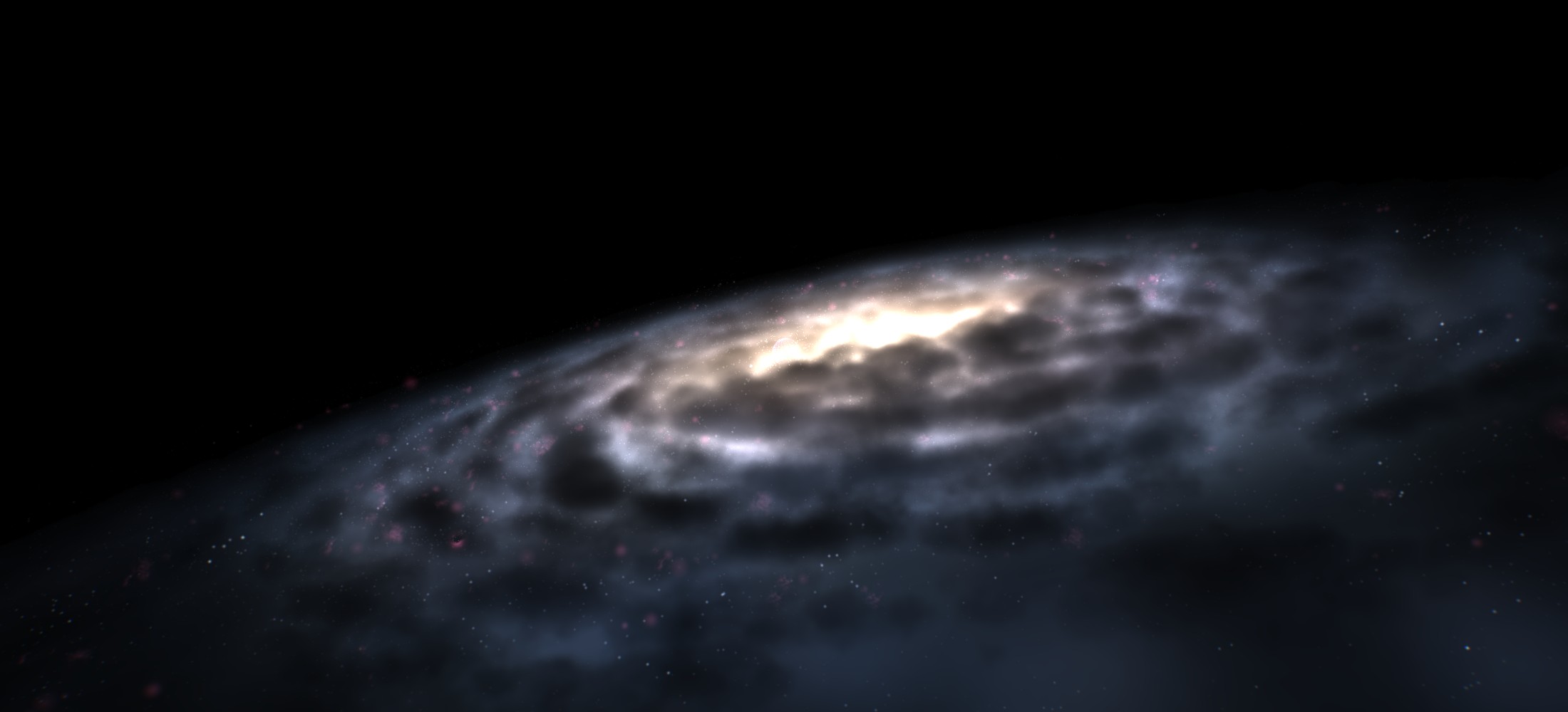 The low preset versus the ultra preset, from inside the disk, looking at the galactic center. Low uses the 200 galaxy resolution and 50 iterations. Ultra uses the 800 galaxy resolution and 110 iterations.